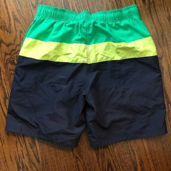 SPEEDO Mens Rugby Stripe Green Navy Blue Yellow Swim Trunks With Lining Sz Med. - Picture 2 of 6